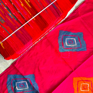 Red Bandhej fabric with traditional Rajasthani patterns